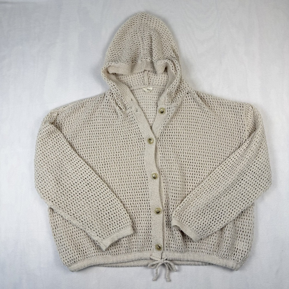 143 Story By Line Up Open Knit Hooded Cardigan Womens 3X Cream Drawstring Boho